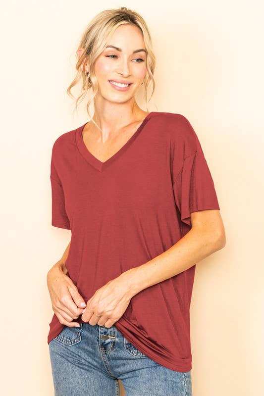 V-Neck Soft Touch T-Shirt: Off White / M