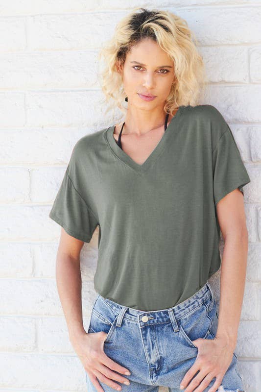 V-Neck Soft Touch T-Shirt: Navy / S