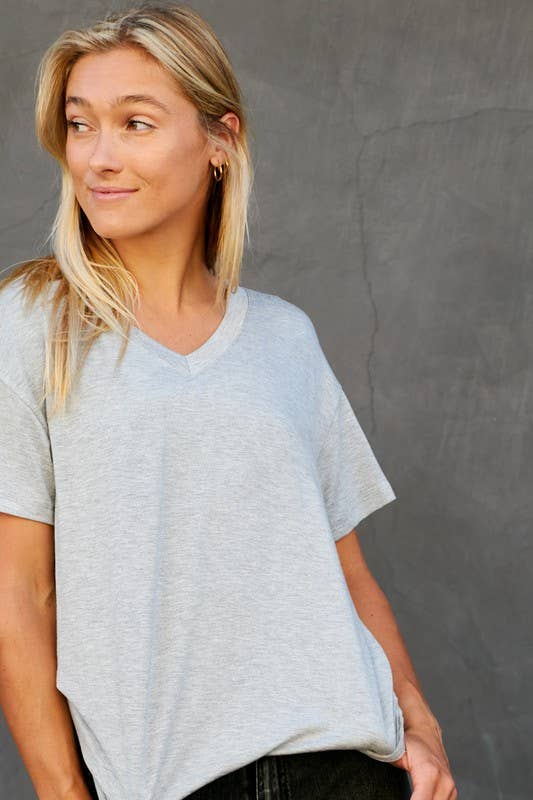 V-Neck Soft Touch T-Shirt: Off White / L