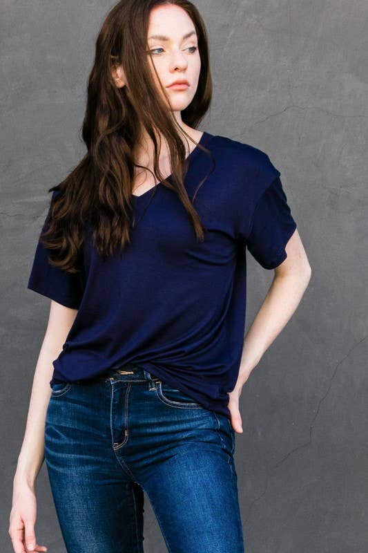 V-Neck Soft Touch T-Shirt: Navy / XL